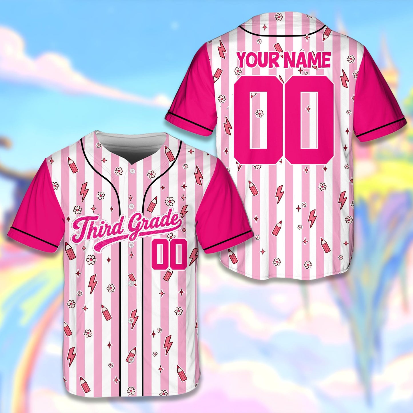 Pink variant view of the custom school baseball jersey