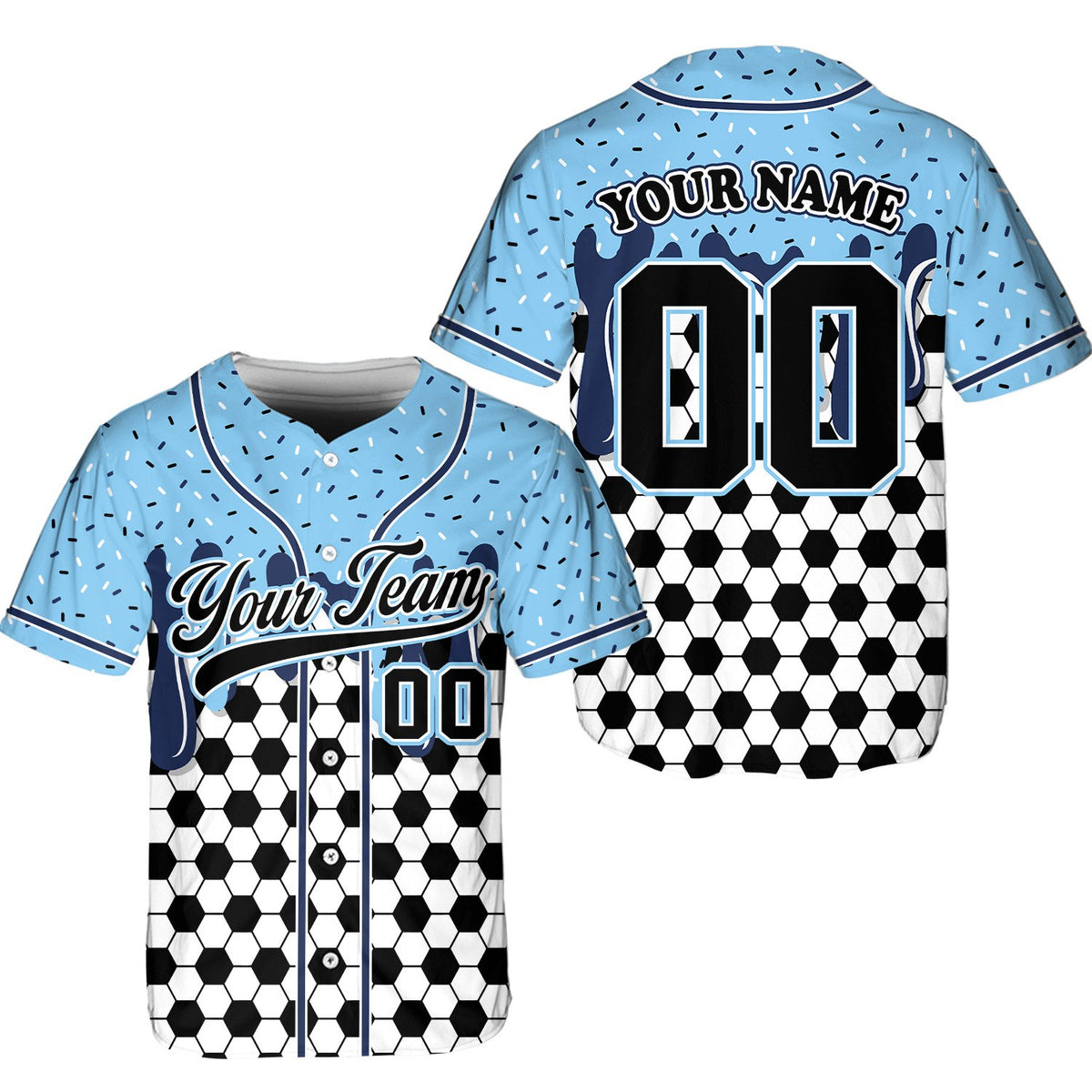 Multicolor back view of personalized sports baseball jersey