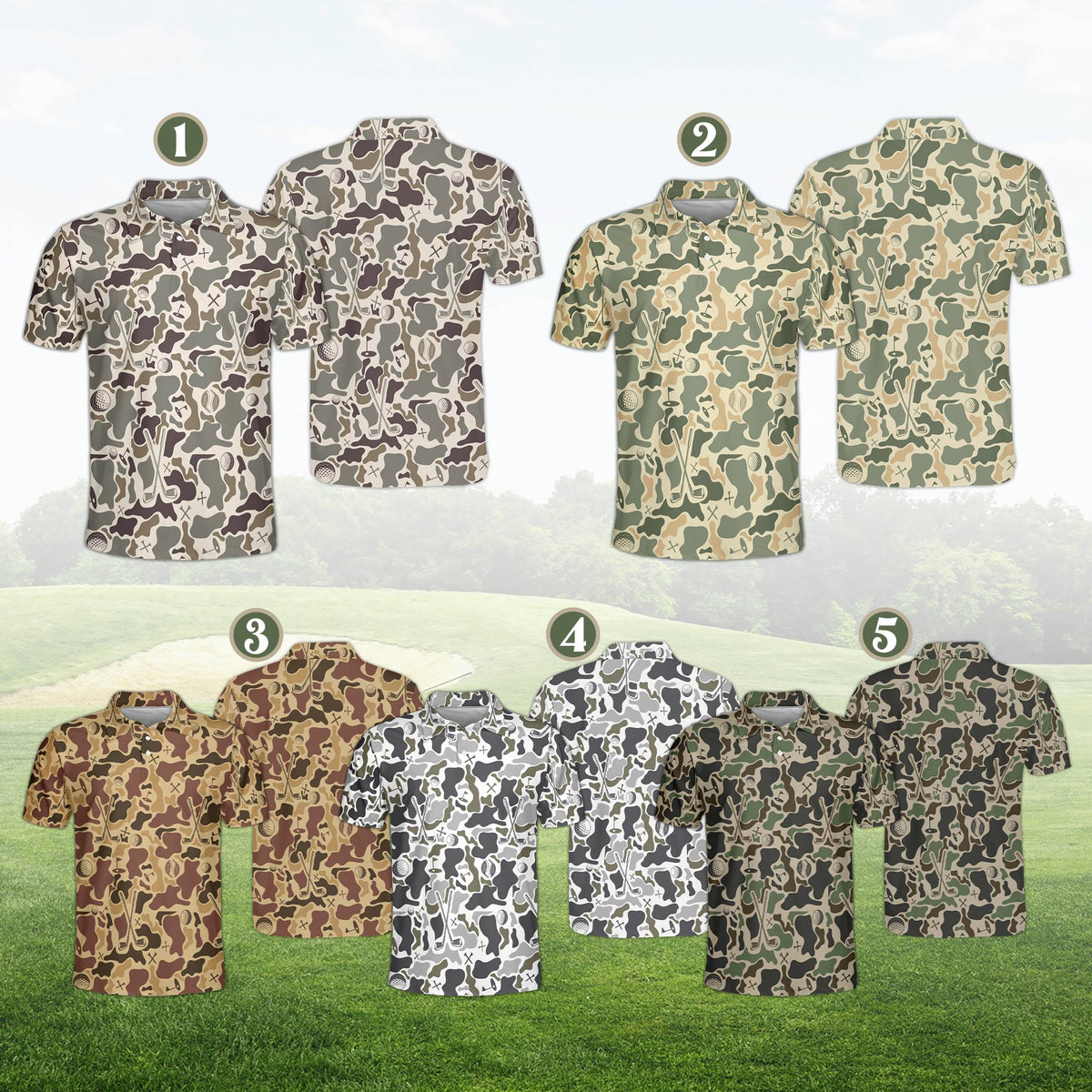 Camo golf polo shirt, detail view