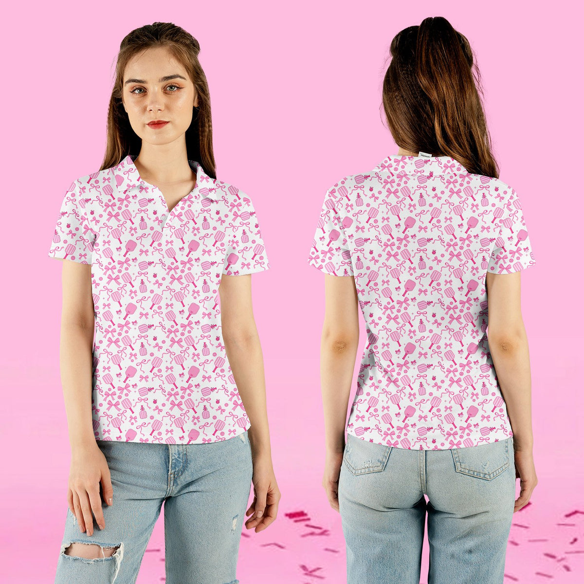 Lifestyle view showing the fit and style of the cute polo shirt