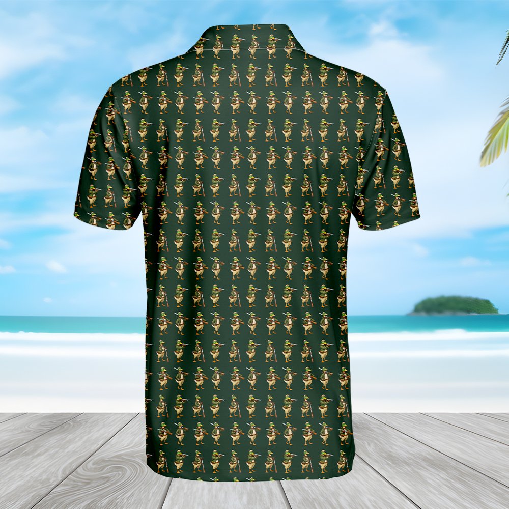 Detailed back view of the hunting polo shirt pattern