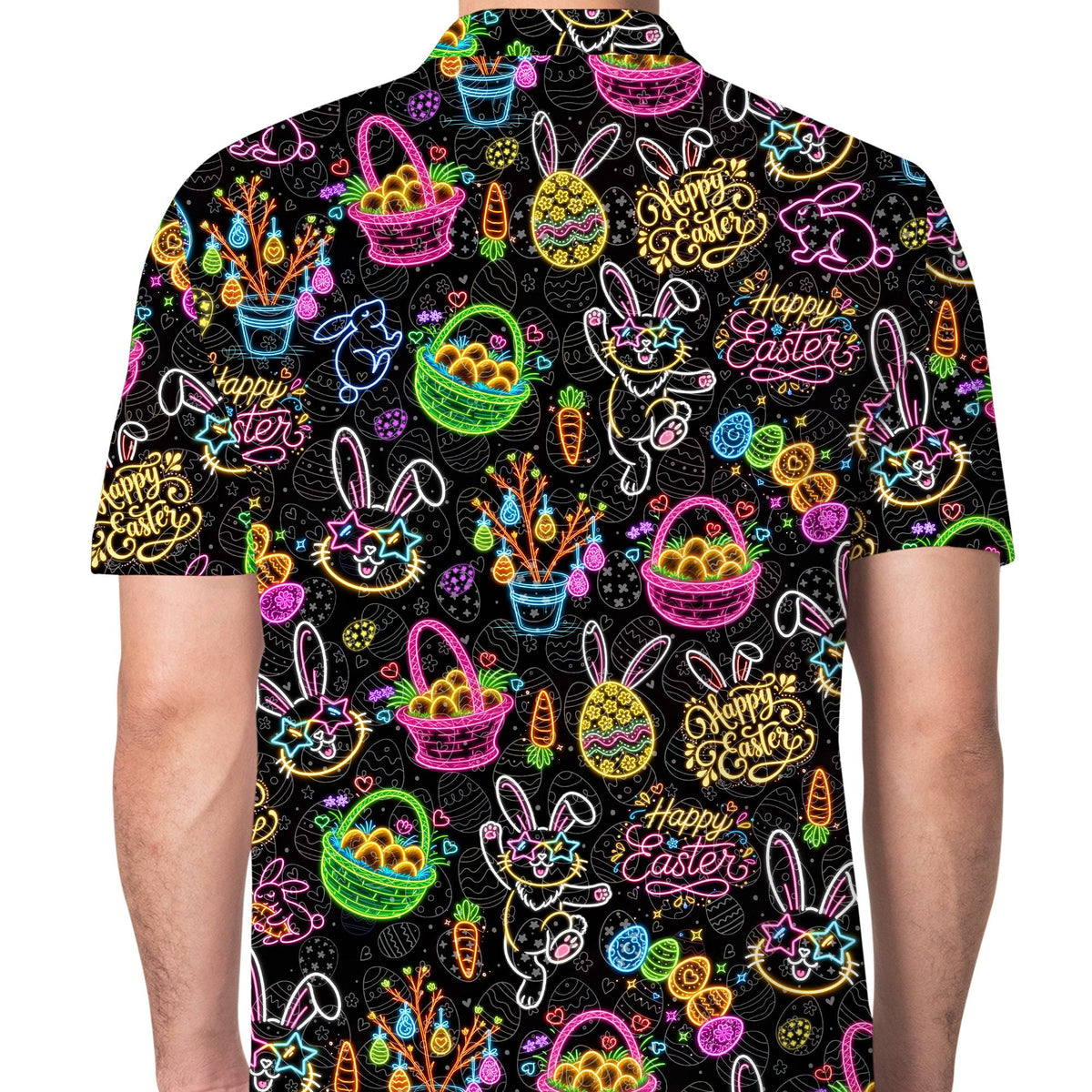 Personalized easter bunny neon glow polo shirt, back view