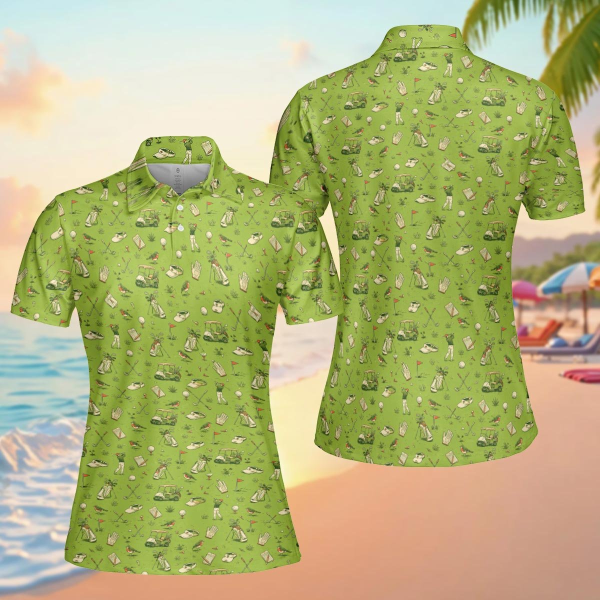 Another front view of the lime green golf polo shirt