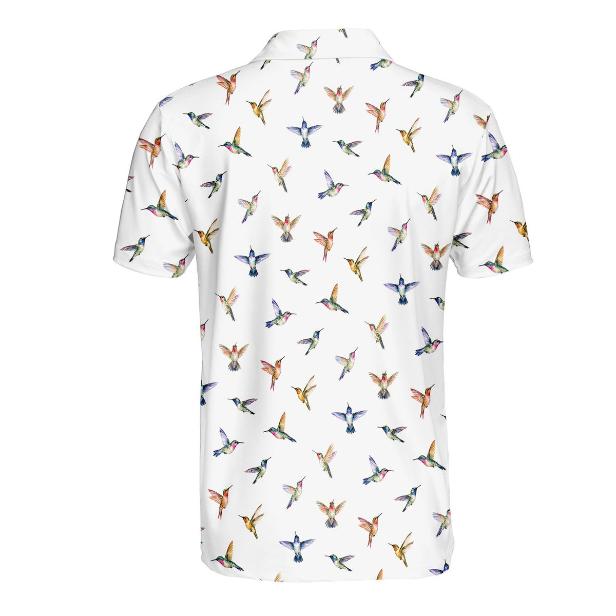 White hummingbird polo shirt, back alternate view 2
