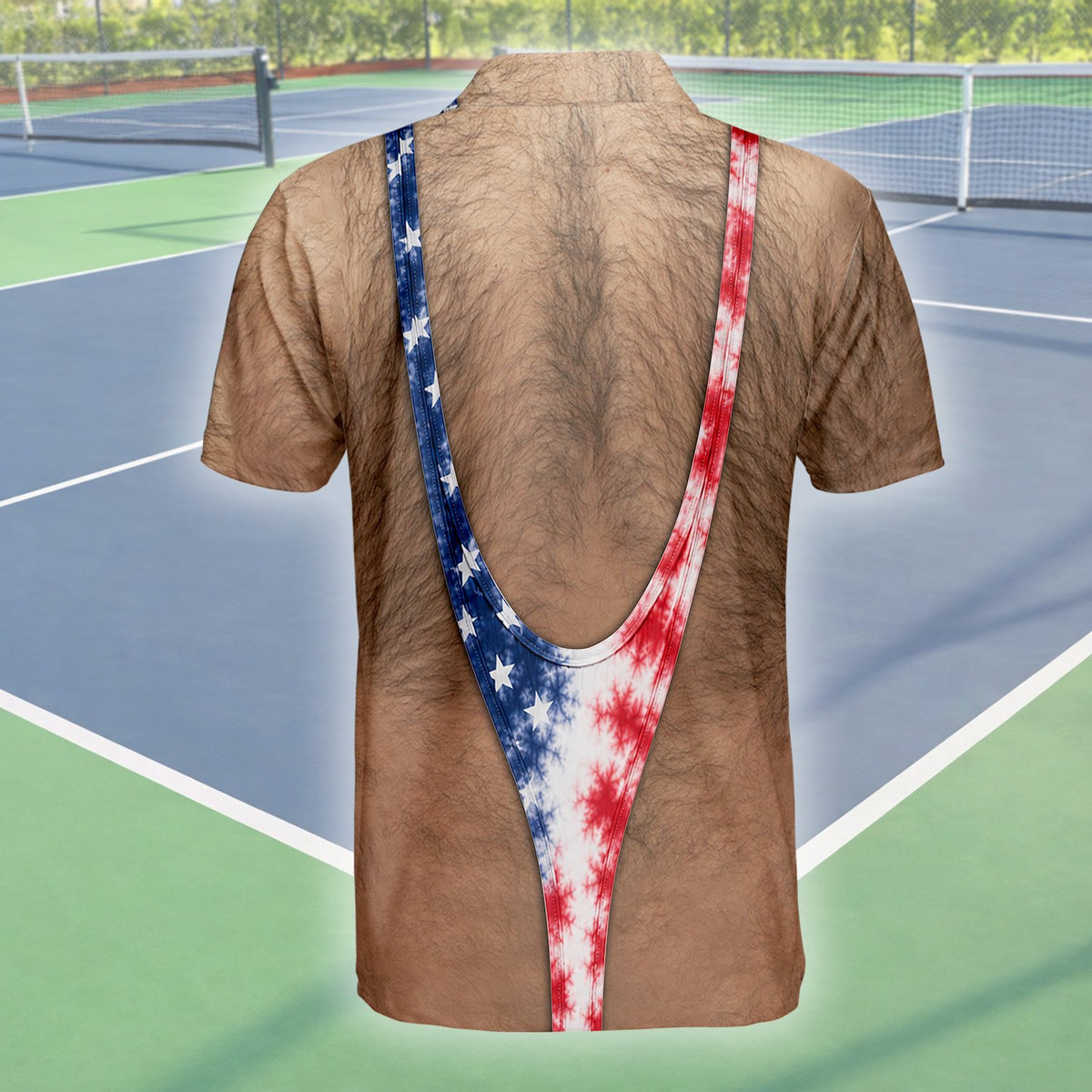 Another back angle of the humorous polo shirt design
