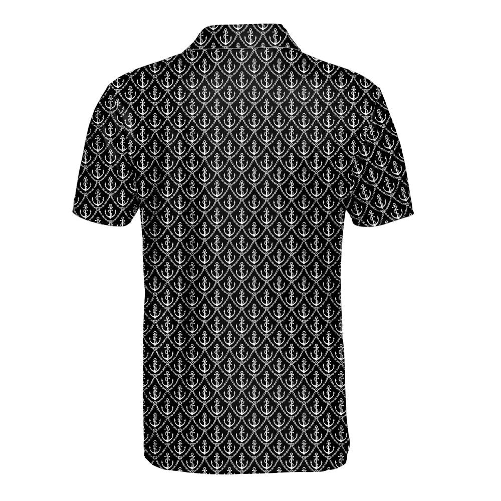 Alternative back view of the black nautical polo shirt