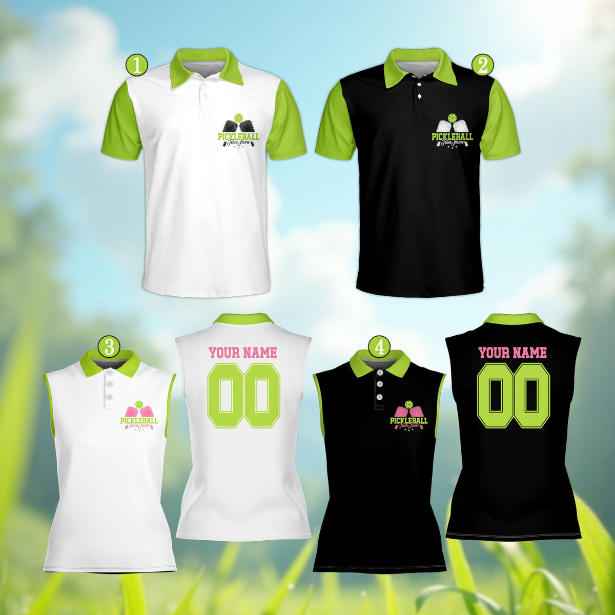 Multicolor front view of personalized sports polo shirt design