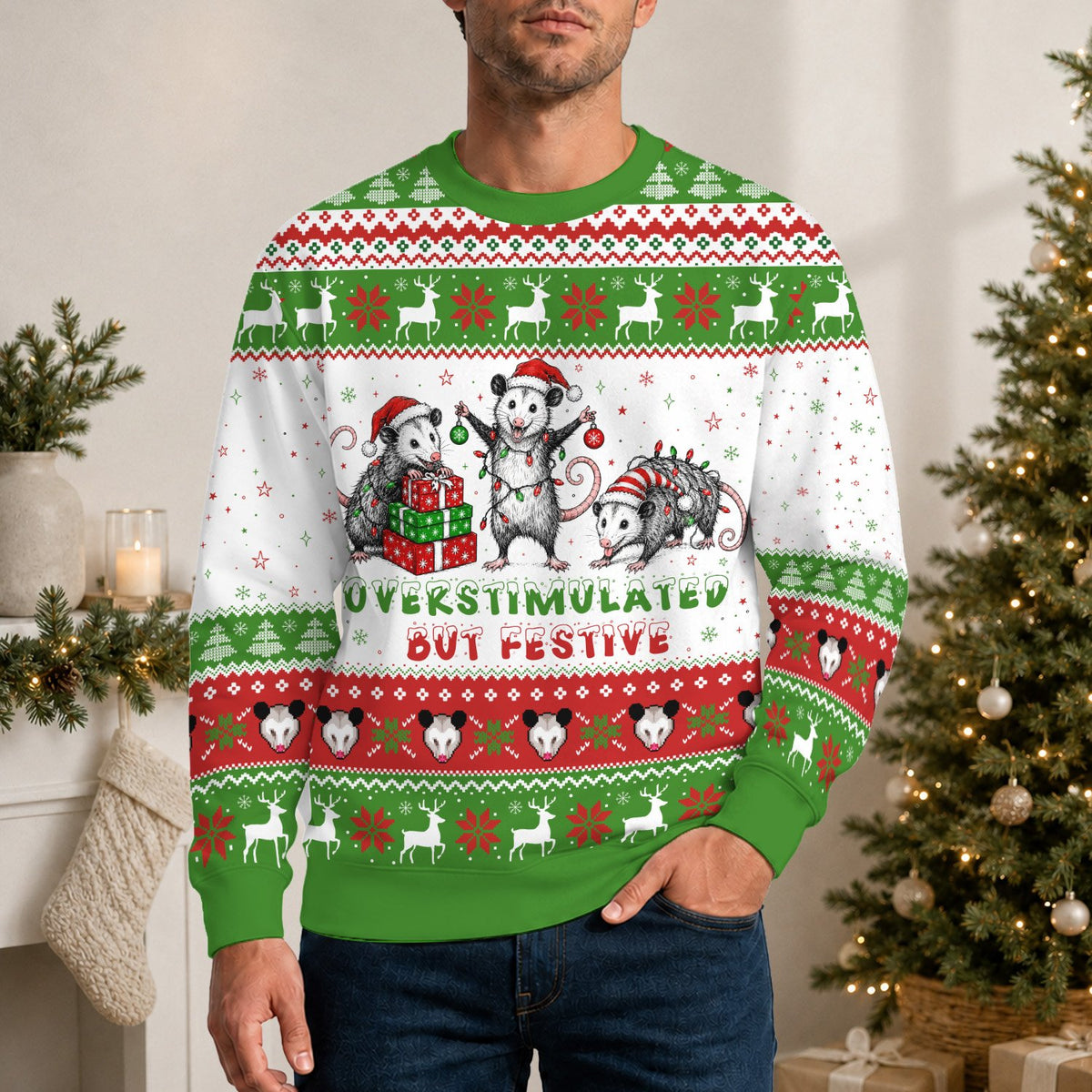 Second lifestyle shot of adult wearing holiday ugly sweater