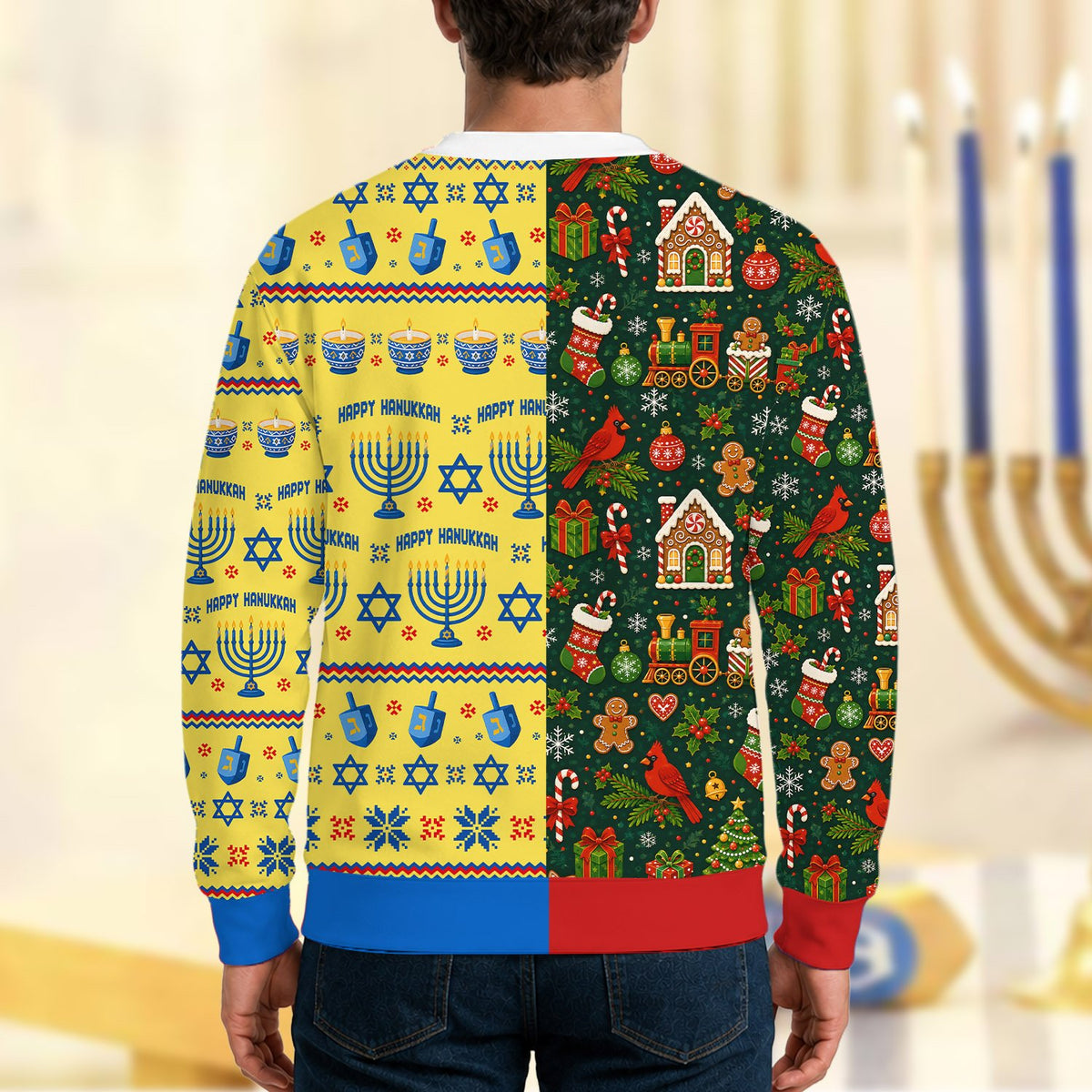Final back view of the seasonal adult ugly sweater