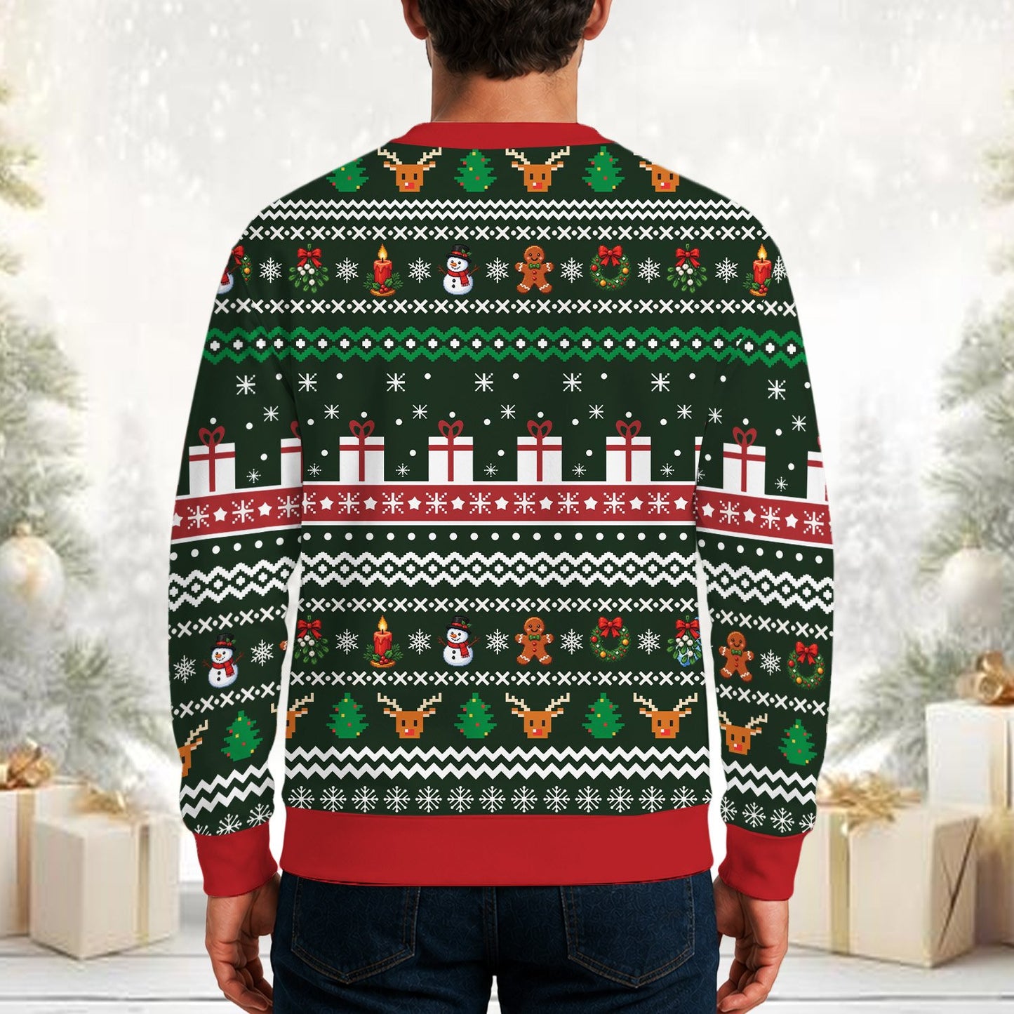 Another lifestyle view of the holiday ugly sweater