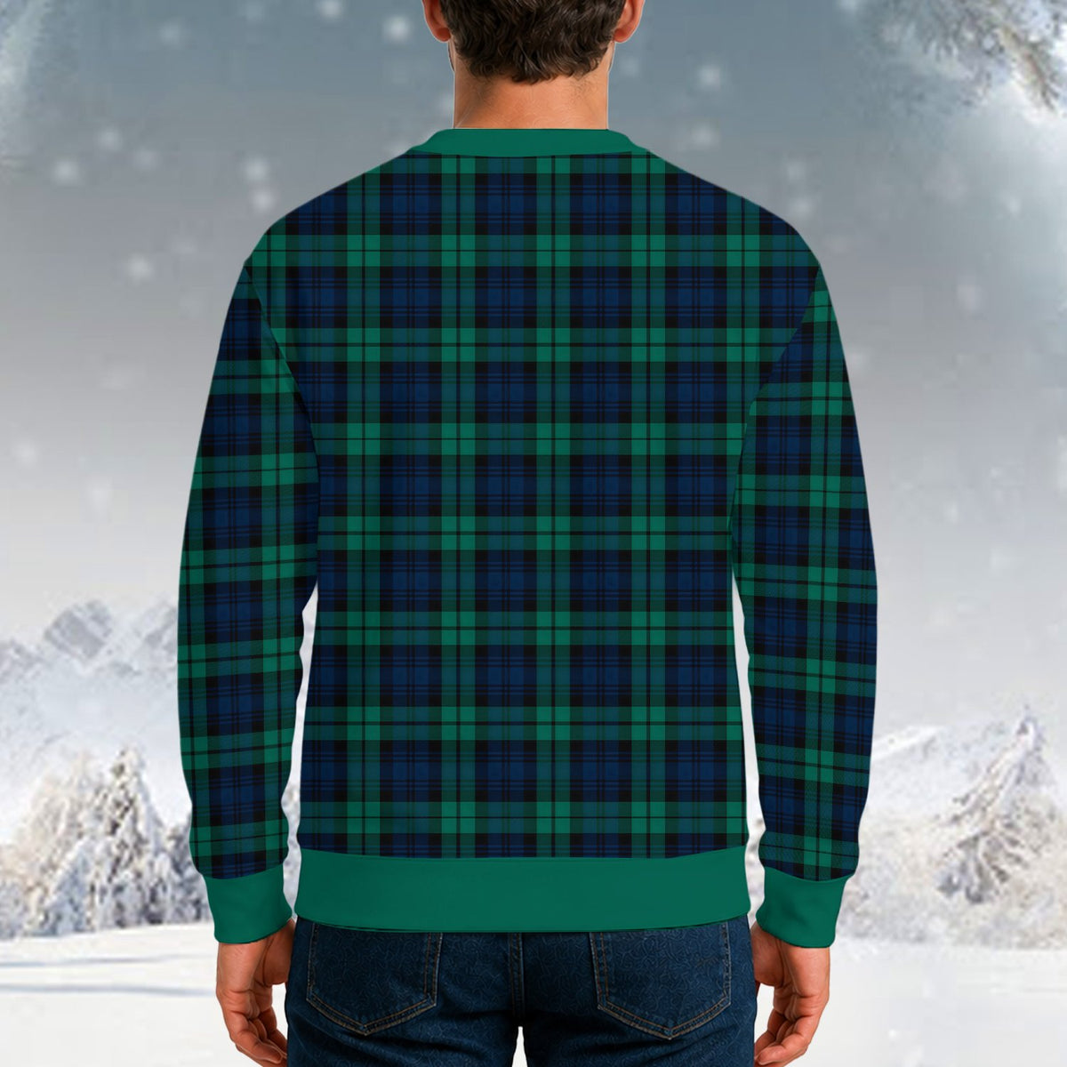 Close-up lifestyle view of the green ugly christmas sweater