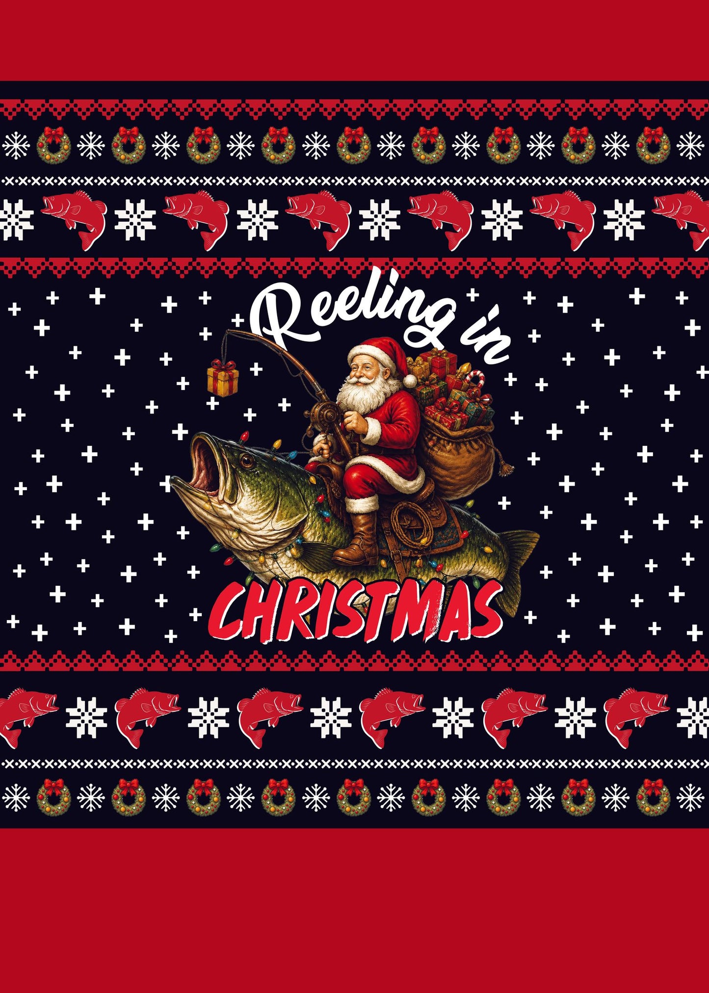 Additional view of the fishing ugly christmas sweater pattern