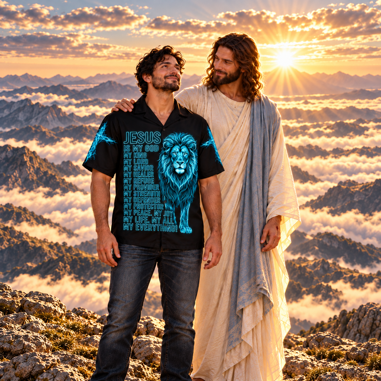 Jesus Is My Everything Shirt – Neon Lion & Crown of Thorns – Black – 8 Styles