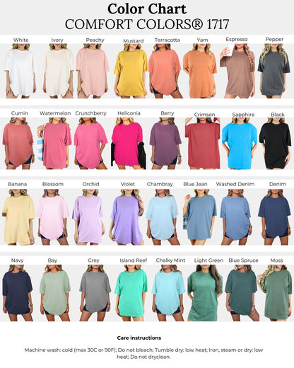Comfort Colors 1717 color chart, 32 garment-dyed t-shirt colors
