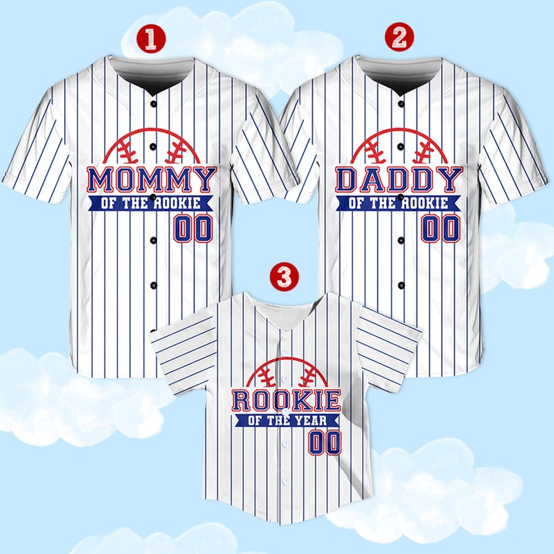 Mommy, Daddy and Rookie of the Year matching pinstripe baseball jerseys