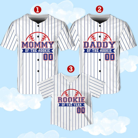 Mommy, Daddy and Rookie of the Year matching pinstripe baseball jerseys