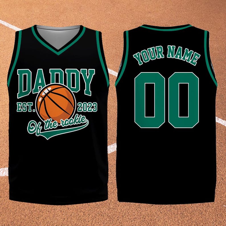 Daddy of the Rookie black basketball jersey front and back with custom name and number