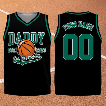 Daddy of the Rookie black basketball jersey front and back with custom name and number