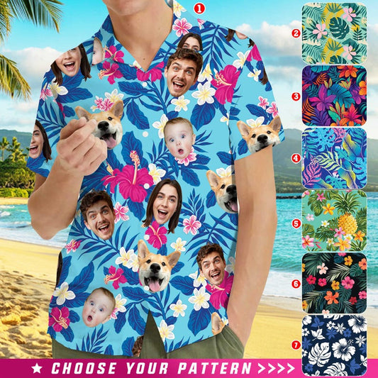 Custom face photo Hawaiian shirt with eight tropical pattern options