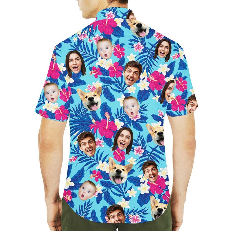 Back view of custom face Hawaiian shirt with photo print