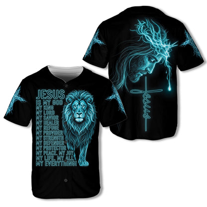 Jesus Is My Everything Christian baseball jersey, front and back views side by side
