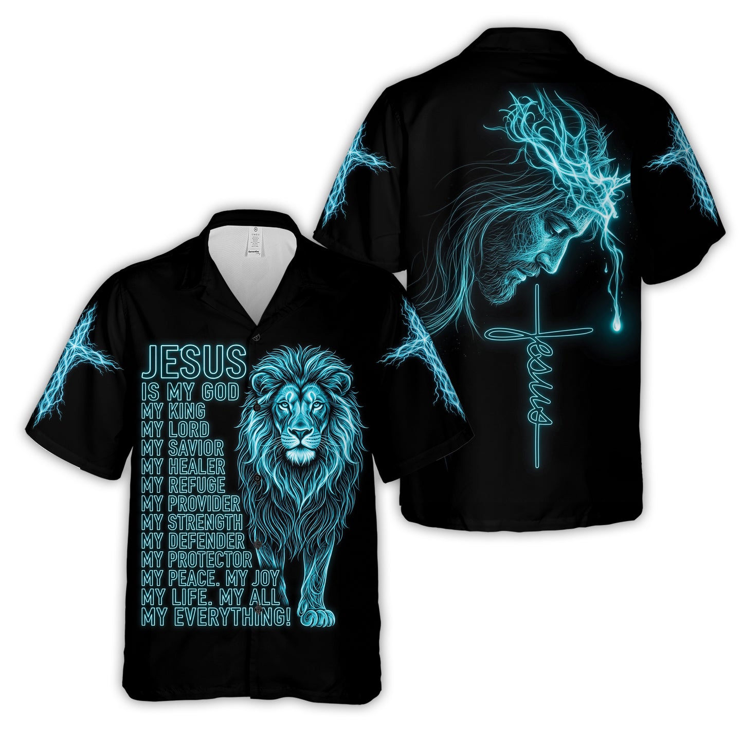 Jesus Is My Everything Christian hawaiian shirt, front and back views side by side