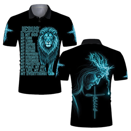 Jesus Is My Everything Christian polo shirt, front and back views side by side