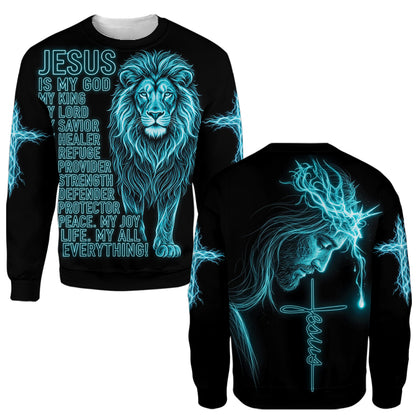 Jesus Is My Everything Christian sweatshirt, front and back views side by side