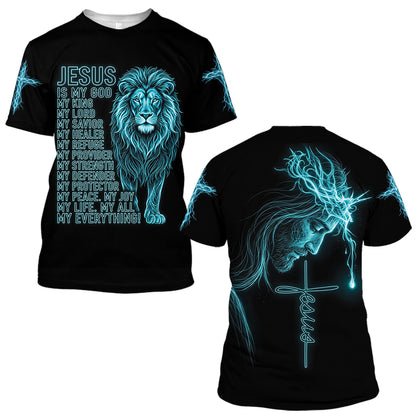 Jesus Is My Everything Christian t-shirt, front and back views side by side