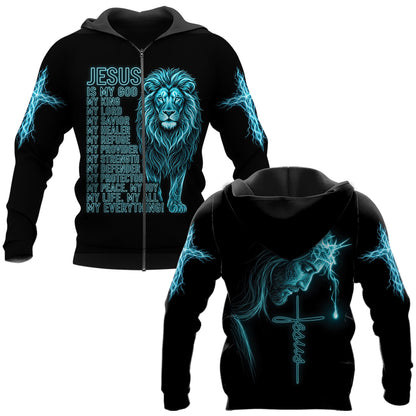 Jesus Is My Everything Christian zip hoodie, front and back views side by side