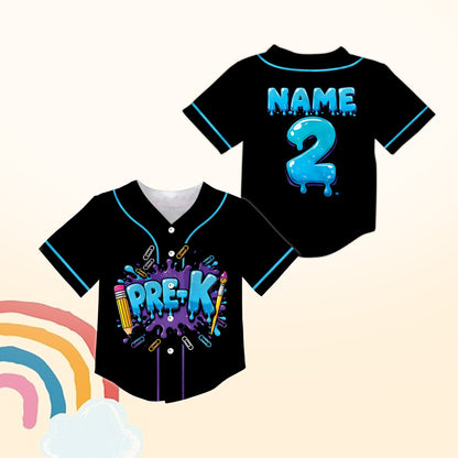 Detailed front view showing school supplies printed on the kids jersey