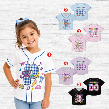 Child wearing the personalized white back kids jersey in a lifestyle setting