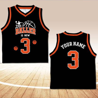 Close-up front view of the customized black basketball youth jersey