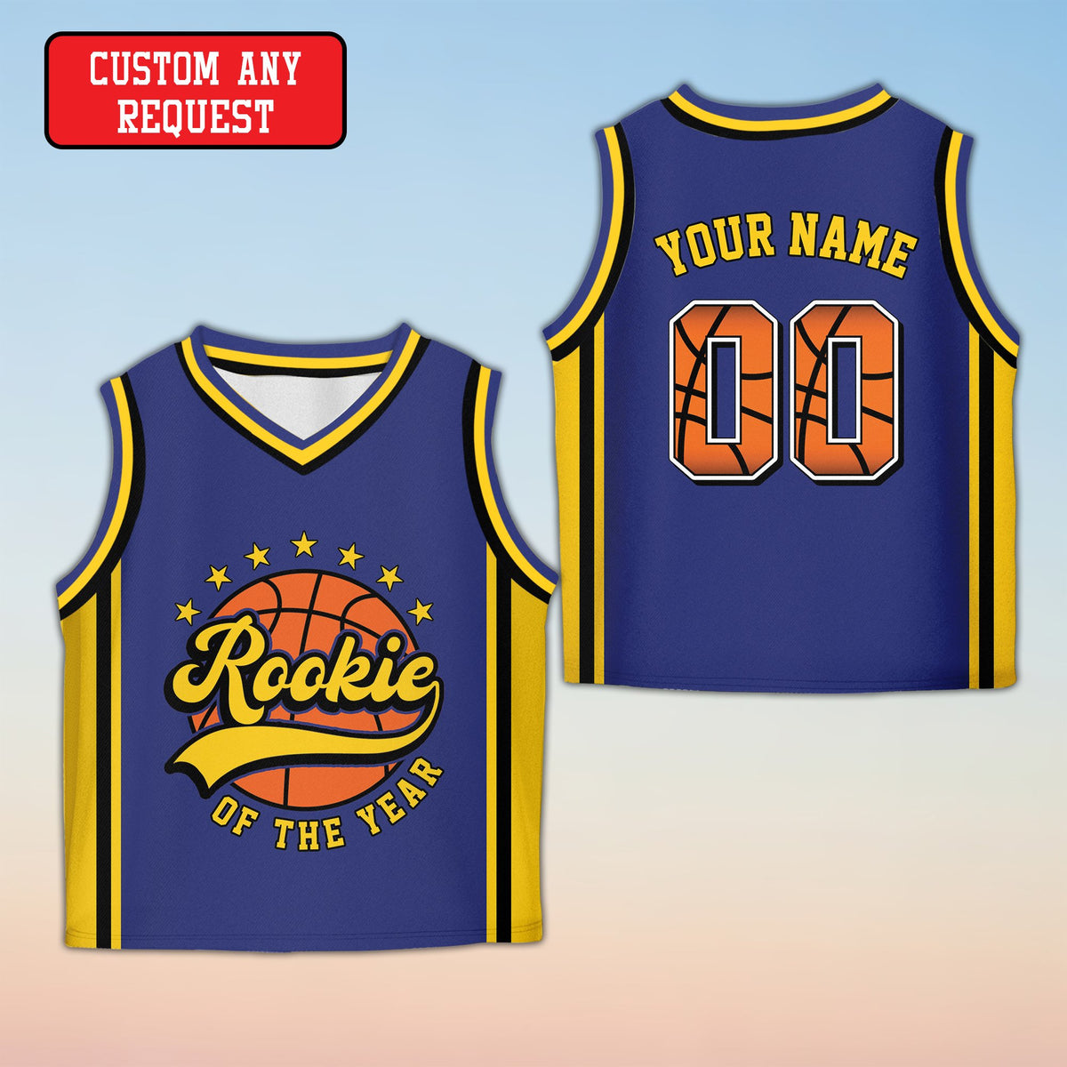 Blue personalized kids sports jersey, front view