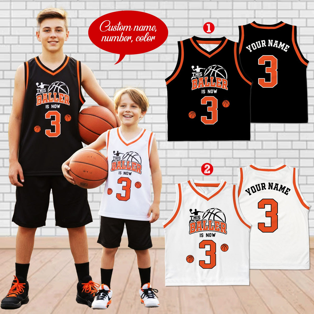 Child enjoying playtime in the youth basketball birthday jersey