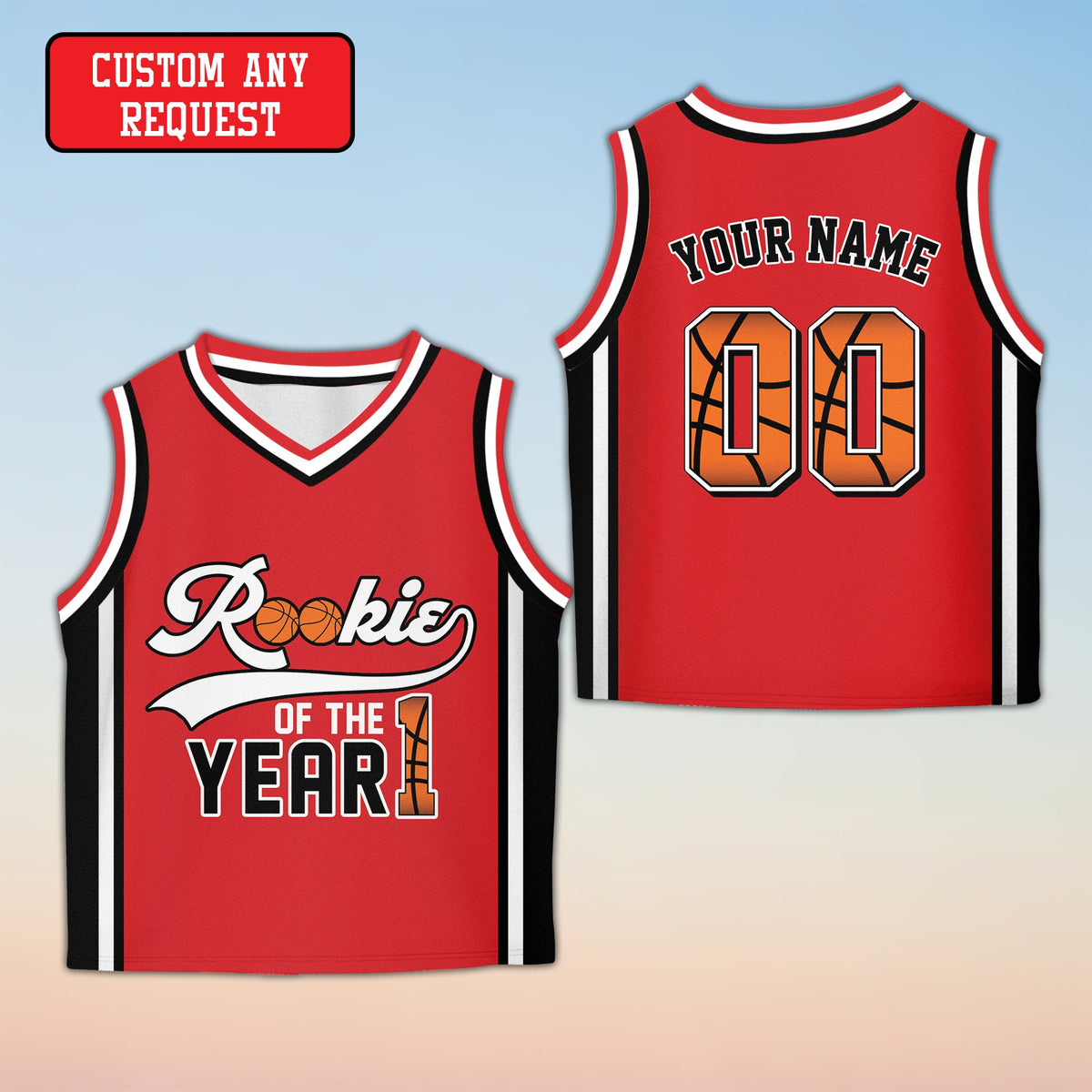 Red custom youth kids jersey, front view
