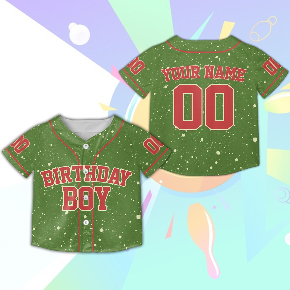 Green background custom kids jersey, front view