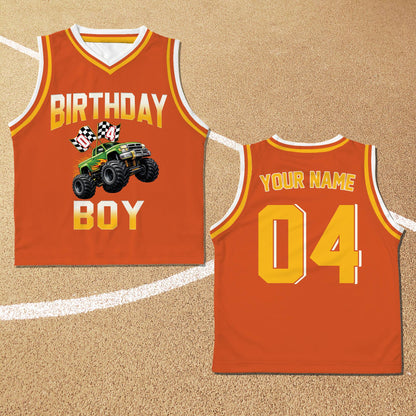 Orange birthday kids jersey, front view
