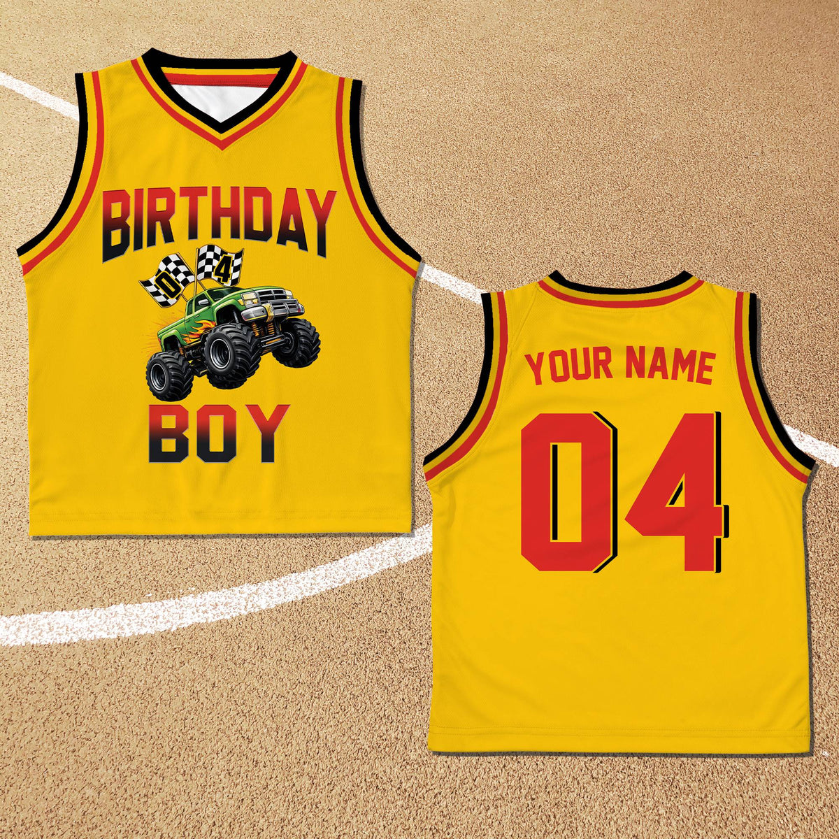 Yellow birthday kids jersey, front view
