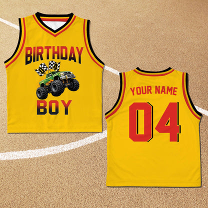 Yellow birthday kids jersey, front view