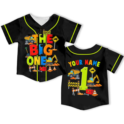 Kids jersey custom name construction theme in black, main view