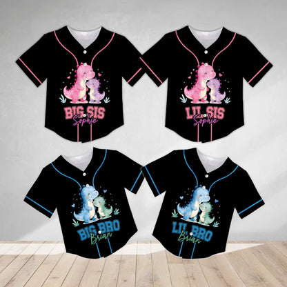 Alternative front view of personalized dinosaurs, siblings kids jersey in black