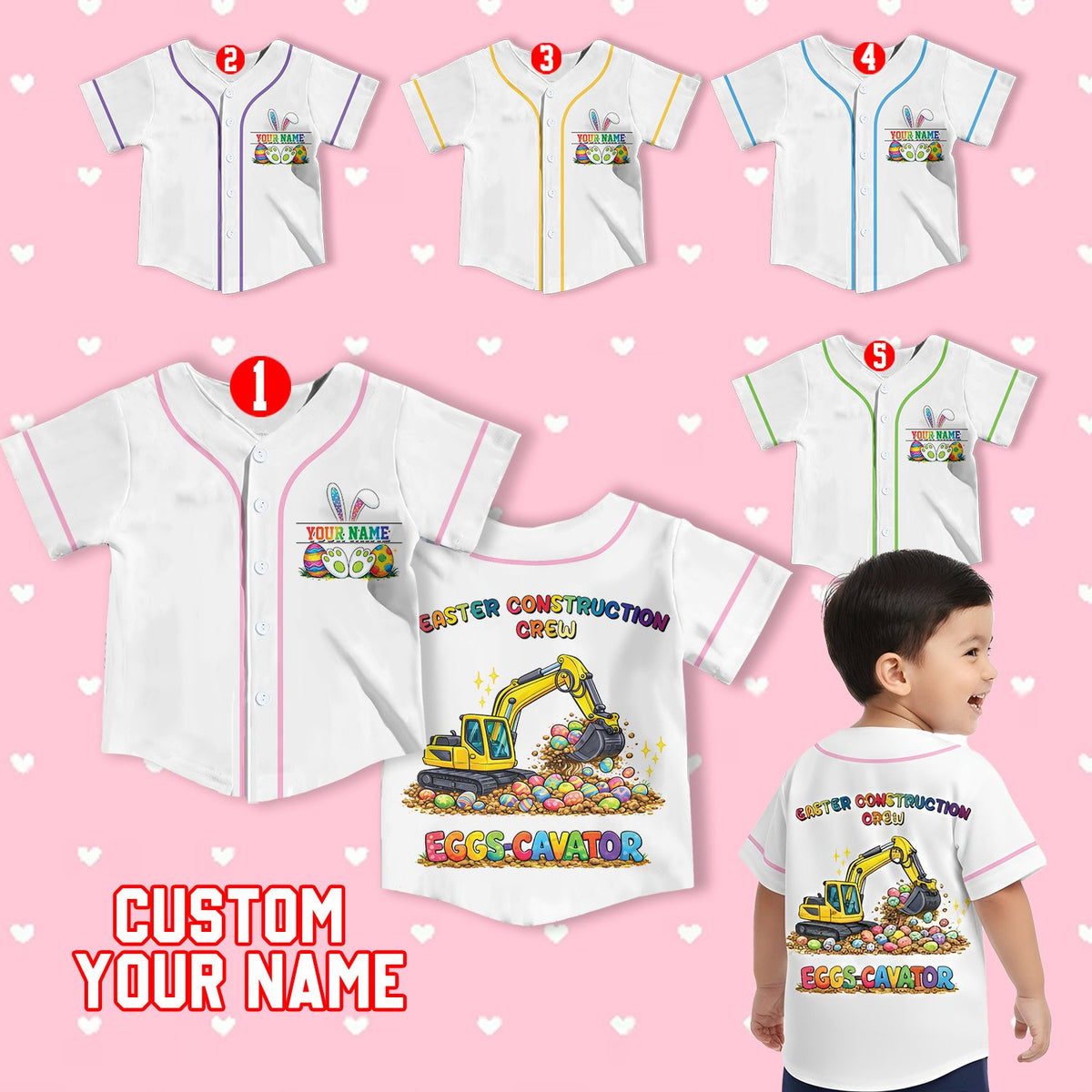 Lifestyle image of the easter construction kids jersey