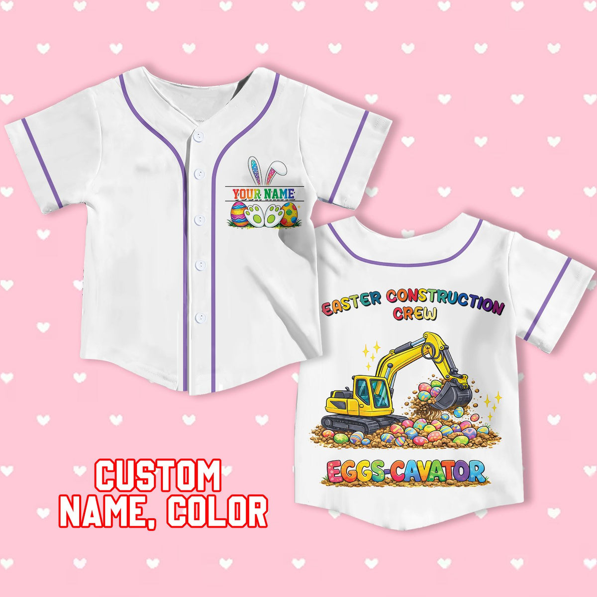 Another front view of the white construction kids jersey