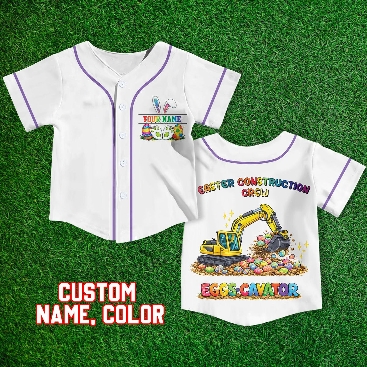 Main view of the easter construction kids jersey in white