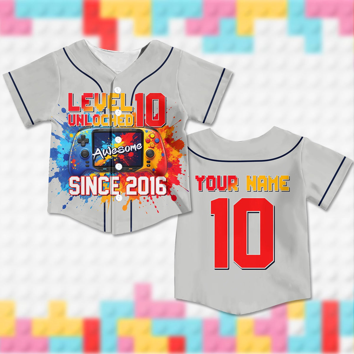 Personalized gray gaming kids jersey back view with custom name
