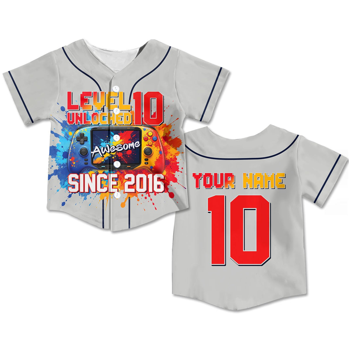 Personalized gray gaming kids jersey alternate front view