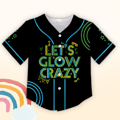 Black neon glow party kids jersey with custom name and number, back view