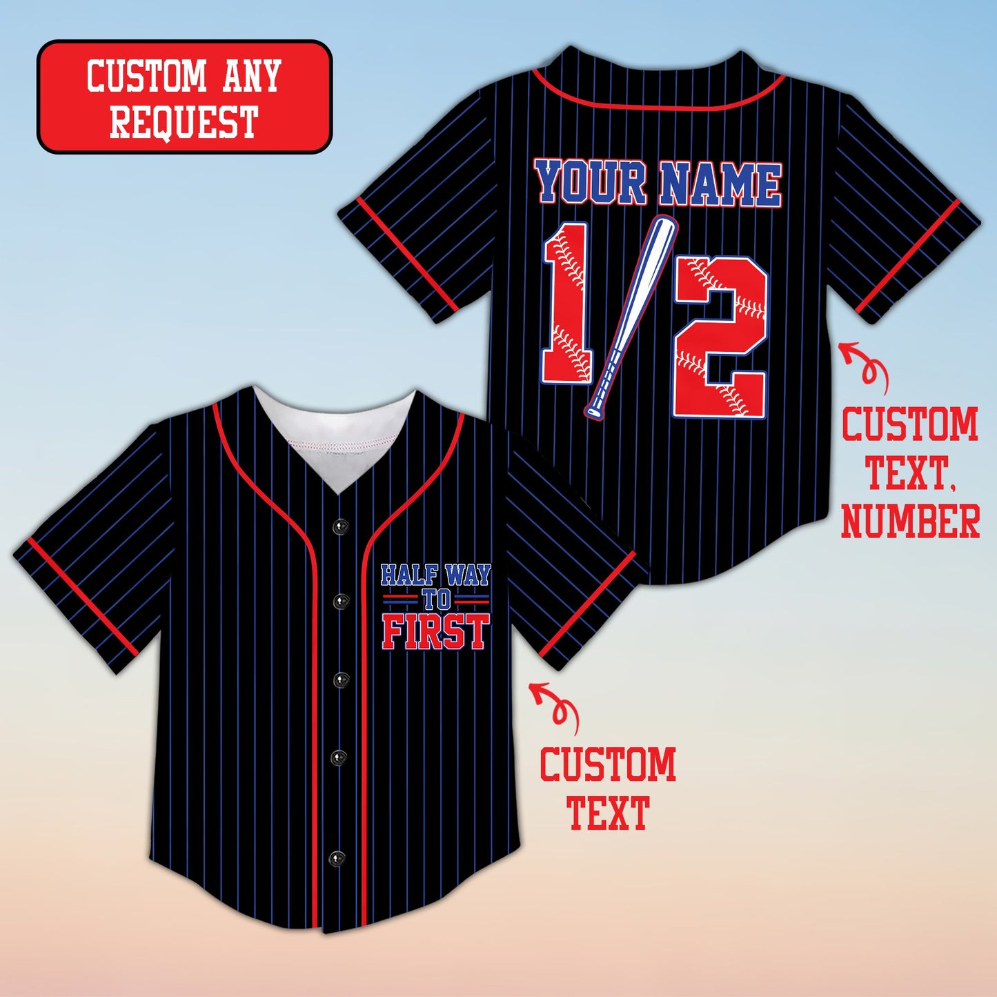 Front view of the black personalized kids jersey