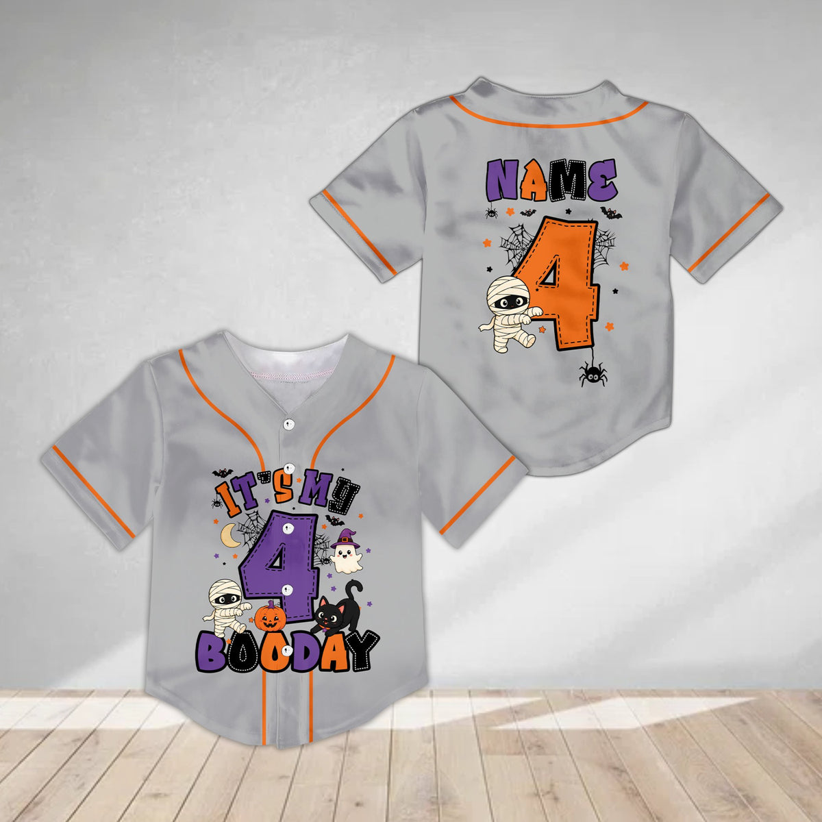Gray personalized kids jersey with Halloween birthday design
